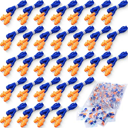 Tondiamo 200 Pairs Ear Plug Bulk with Cord Reusable Silicone, Blue, Orange