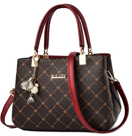 FORRICA Handtaschen Damen Exquisiter Anhänger Umhängetasche Elegant Ahornblatt Henkeltasche Frauen Shopper Tasche PU Leder Schultertasche Rot Griff B