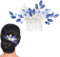Flayem Haarschmuck Blau Strass Hochzeit Blume Haarkamm Blauer Braut Kopfschmuck für Frauen