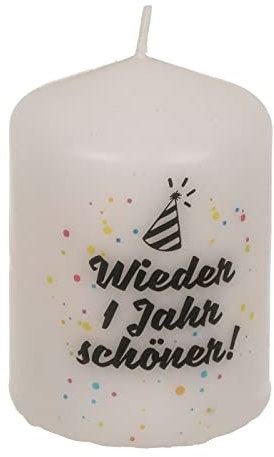 ReWu Stumpenkerze 'Wieder ein Jahr schöner' Echtwachskerze 6 x 8 cm, Geschenk, Hochzeit, Unparfümiert