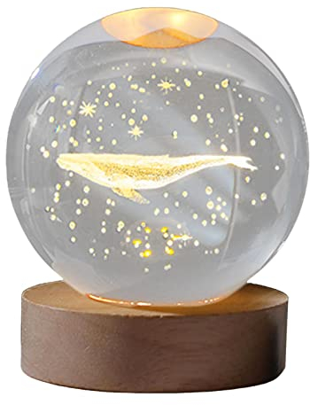 LOVIVER 3D Kristallkugel Wahrsagerkugel Nachtlicht mit ständer, Astronomie Nachtlampe, planetarische Nachtlampe, LED Licht für Kinderzimmer, Schlafzimmer, Wohnzimmer, Weihnachten - Wal