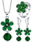 AMDXD Schmuckset 4pcs, Statmentketten Blumen Anhänger Versilbert Ringe Verlobungsringe & Ohrstecker Frauen Set mit Grün Zirkonia - Silber, Gr.60 (19.1)