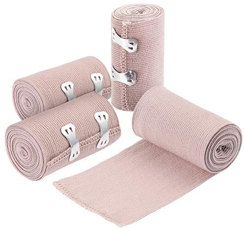 Healifty Elastische Bandage Wrap Packung Mit 4 + 8 Zusätzlichen Clips – 3 Zoll & 4 Zoll Rolle Kompressionsbandage Wrap Für Knie Knöchel Handgelenk Dehnt Sich Zu 14 7 Fuß Länge, 120.0 grams
