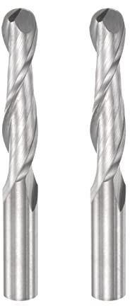 sourcing map 2Stk. Kugelnase Schaftfräser Schnellstahl 2 Flöten Spiral Upcut CNC Fräser für Edelstahl Aluminium 6mm Dmr. 28mm Schneiden 6mm Schaft