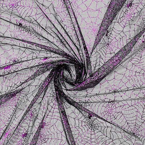 FINGERINSPIRE Halloween Violett Spinnennetz Stoff 100x150 cm - Schwarzer Netzstoff für Hexe Kunsthandwerk, Kostüm, Schleier, Hut, Schneiderei - Stretch Stoff für Party Dekoration