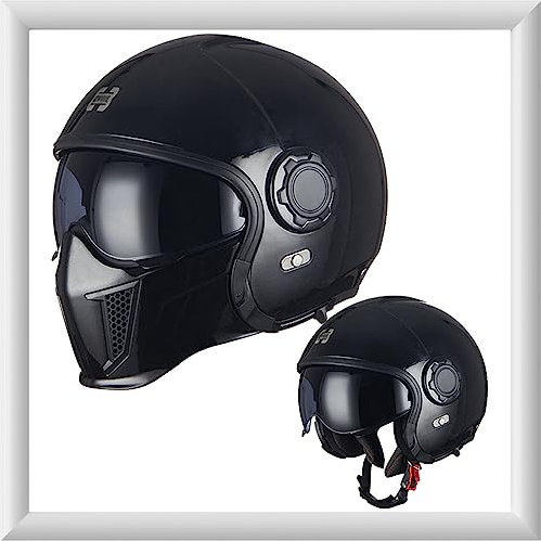 WYXAXNM Motorrad Jethelm für Damen und Herren mit Doppelvisier - Vintage Motorradhelm Integralhelme mit ECE 22.05 Zulassung - Abnehmbares Kinn - Modularer Halboffener Helm - Coole Persönlichkeit