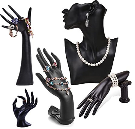 Porte bijoux 5 pièces bijoux présentoir résine demi-visage femmes Mannequin tête et main affichage collier boucle d'oreille Mannequin tête buste affichage ensemble bijoux accessoires presentoir bijoux