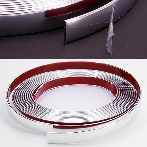 RECAMBO Zierleiste Chrom - Vielseitig, Flexibel & Selbstklebend - 14mm x 5m