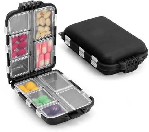 2 Pièces Pilulier, Boite Medicaments Voyage avec 10 Compartiments, Mini Boite à Comprimés, Boîte à Pilules, Léger et robuste,Pill Box Organizer pour Vitamines (Noir Noir)