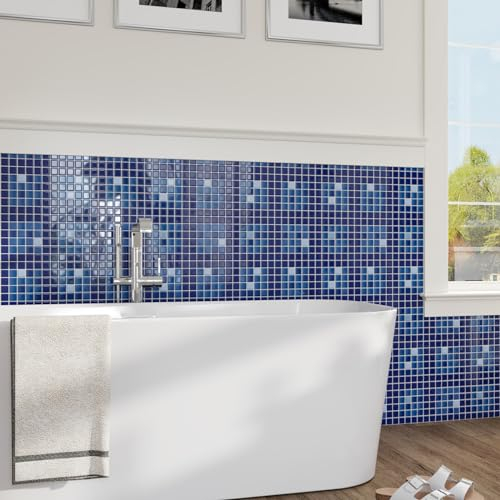 CRE8TIVE Piastrelle Adesive Muro 16 Pezzi Mosaico Adesivo Blu Piazza Piastrelle Adesive Cucina Adesivi Murali 3D Mattonelle Adesive Piastrelle Bagno Ceramica per Lavanderia Doccia 30.5cm x 30.5cm