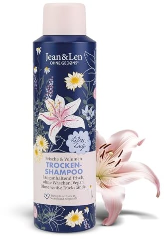 Jean & Len Trockenshampoo Frische & Volumen, kein fettiger Ansatz, keine weißen Rückstände, duftet blumig frisch nach Lilie, für feines Haar ohne Volumen, ohne Parabene & Silikone, vegan, 200 ml