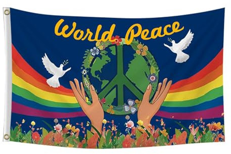 Bandiera della pace, striscione arcobaleno per piccioni della pace | Bandiera della pace per esterni, 9,1 x 1,5 m, colori vivaci con occhielli in ottone, decorazione per giardino e cortile