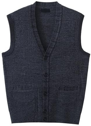 Men's Wool Blend Gilets Sweater Cardigan Men's Sleeveless Jumpers & Knitted Gilets Sweater Relax Fit V Neck Cable Knit Sleeveless Knitted Button Cardigan Mens Jumpers Knitted Waistcoat Black