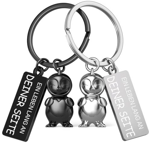 Pinguin Schlüsselanhänger, Pärchen Schlüsselanhänger Freund, Partner Liebe Schlüsselanhänger, Geschenk für Freund, Jahrestag Geschenk für Ihn, Geschenke Valentinstag Geburtstag, Silber & Schwarz