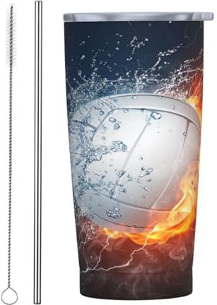 Thermobecher 20Oz, Feuer Eis Volleyball Autobecher Auslaufsicher Kaffee-To-Go Becher Wiederverwendbar Tasse, Für Wasser, Erwachsene, Kinder