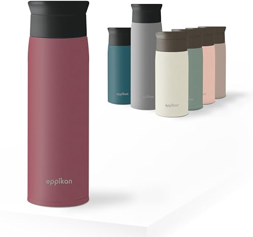 eppikan eppiToGo Edelstahl Thermobecher- Isolierbecher, Kaffee-to-go Becher, 350 ml, 500 ml Travel Mug, Autobecher, auslaufsicher mit hygienischer 360°-Trinköffnung (Bordeaux, 500 ml)