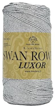 cordino per borse swan rowen effetto luxor elegant da 200g - 50% cotone riciclato-50% poliestere lurex per uncinetto 3-4 (luxor argento - 6401)