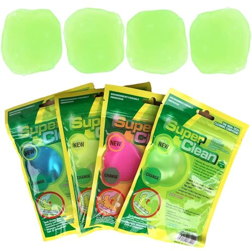 Lot de 4 Gel Nettoyant Voiture, Gel de Nettoyage pour Clavier Slime de Nettoyage, Nettoyant pour Poussière Nettoyange Clavier Nettoie Poussière et Saleté pour Ordinateurs, Intérieur Automobile, Vert