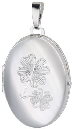 trendor Medaillon-Anhänger mit Kleeblatt-Gravur 925 Sterlingsilber 21567 | elegantes Accessoire und zauberhafter Halsschmuck für Frauen,