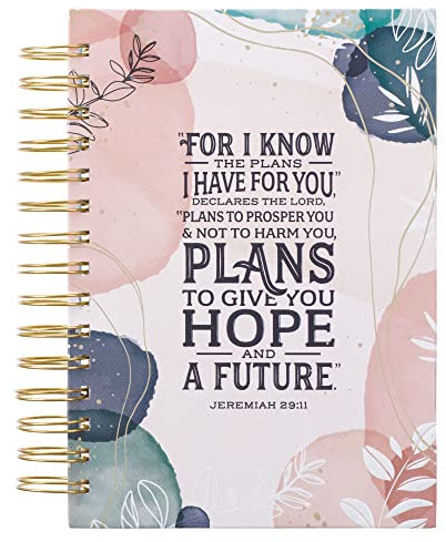 Christian Art Gifts Journal w/Scripture Plans Jeremiah 29:11 Bible Verse White Abstract Leaves 192 Ruled Pages, Large Hardcover Notebook, Wire Bound