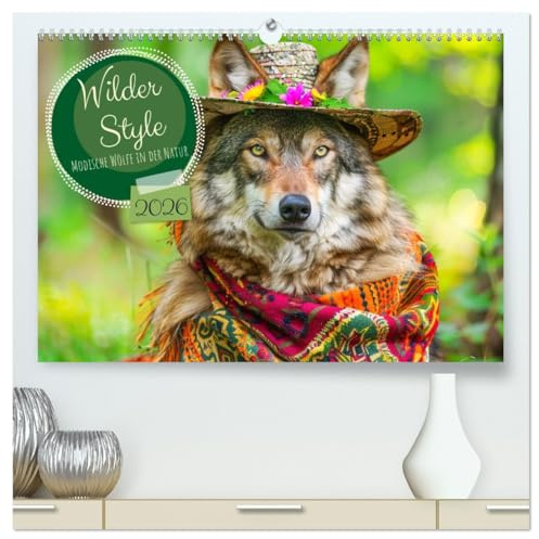 Wilder Style. Modische Wölfe in der Natur (hochwertiger Premium Wandkalender 2026 DIN A2 quer), Kunstdruck in Hochglanz: Der Stil der Wildnis mit modischen Wölfen (CALVENDO Tiere)
