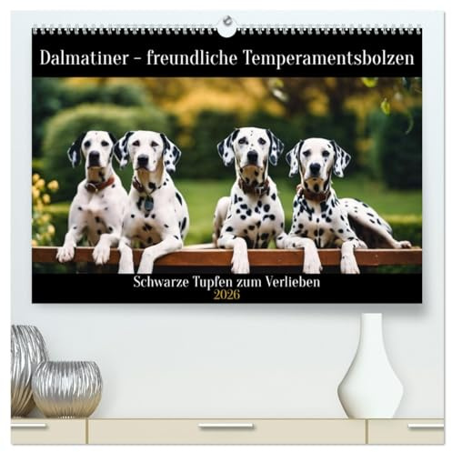 Dalmatiner - freundliche Temperamentsbolzen (hochwertiger Premium Wandkalender 2026 DIN A2 quer), Kunstdruck in Hochglanz: Schwarze Punkte zum Verlieben (CALVENDO Tiere)