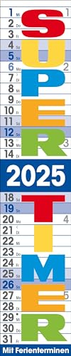 Streifenkalender Supertimer 2025: mit Datumsschieber, Ferienterminen und Spiralbindung I schmal im Format: 17 x 85 cm