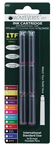 Monteverde International Size Cartridge for Fountain Pens - Burgundy (Pack of 6)