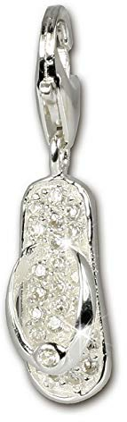 SilberDream Charm 925 Echt Silber Anhänger weiß FlipFlop Zirkonia FC217W Silber Charmsschmuckanhänger