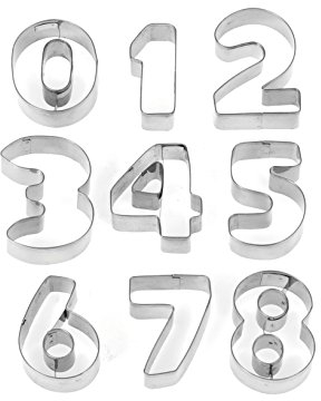 HABI Cake Design Numeri Confezione 9 Tagliabiscotti, Inox