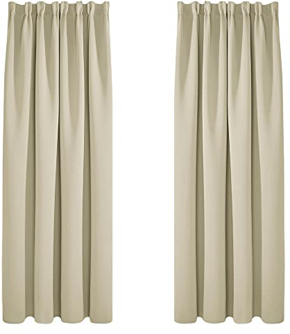 Deconovo Gardinen Dicke Verdunkelungsvorhang Kräuselband Wohnzimmer Vorhang Kälteschutz, 175x140cm(HöhexBreite), Beige, 2er Set