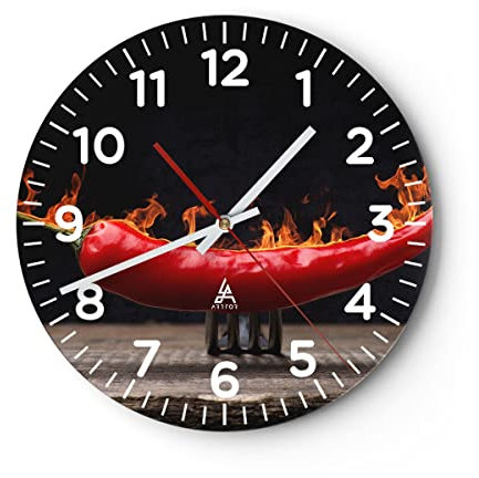 Modern Wanduhr Chili Paprika Bio Landwirtschaft 30x30cm Rund Klein Wand Uhr Glas Analog Zimmeruhren Küche Büro Wohnzimmer Glasuhr Wall Clock Dekoration Design Wanddekoration Küchenuhr C4AR30x30-3193