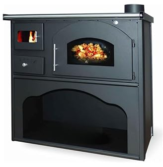 Stufa a Legna Cucina a Legna con Forno in Acciaio Verona 5,9-10 kW con Piastra di Cottura Termometro Forno Regolazione Aria Porta Salviette