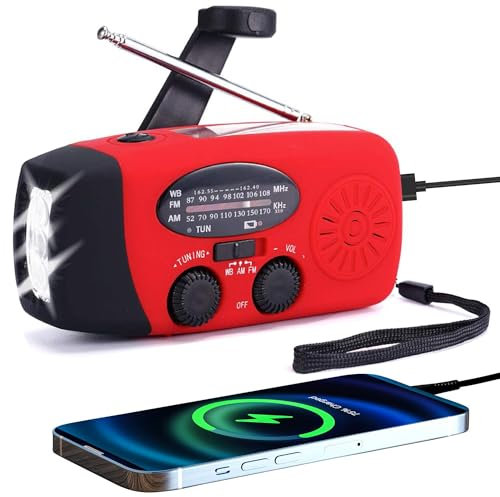 TFTDOUP Radio meteorológica FM/AM/NOAA con manivela de mano autoalimentada solar portátil mini radios de supervivencia de emergencia con 3 LED linterna súper brillante de 2000 mAh, cargador de