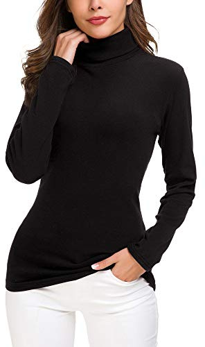 EXCHIC Donna Casuala Solido Manica Lunga Adatto Maglione Dolcevita Elastico Felpa Pullover
