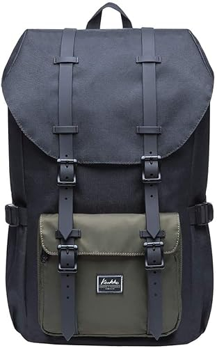 KAUKKO Rucksack Damen Herren Daypack mit Laptopfach für 15 Zoll Notebook für Schule, Uni, Reisen, Wandern, 22L, Schwarz und Grün