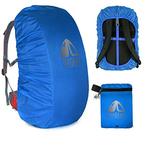 Unigear Anti-Rain Backpack Cover, 10-90L Waterproof Dustproof Durable Abrasion Resistant Protective Cover for Camping, Hiking, Travel, Cycling (Blue, M)