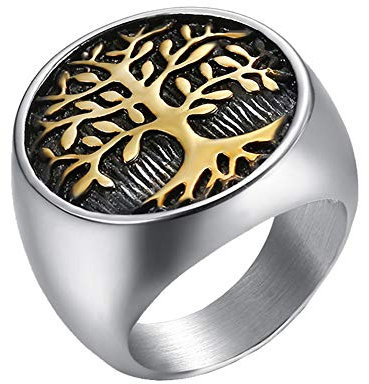 PAURO Ancien Arbre de La Vie Rond Sceau Mariage Bague Homme Acier Inoxydable Argent Taille 57