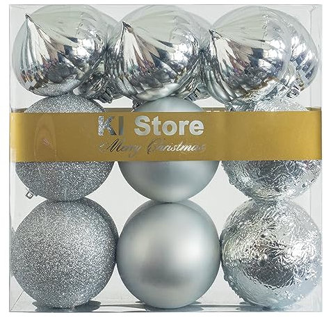 Silver Christmas Baubles 80mm Christmas Tree Decoration Ornaments 18pcs Shatterproof Balls for Xmas Hanging Decorations Festival Holiday Decor
