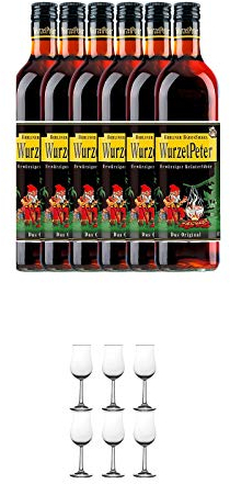 Wurzelpeter Kräuterlikör 30% 6 x 0,7 ltr. + Nosing Gläser Kelchglas Bugatti mit Eichstrich 2cl und 4cl 6er Karton