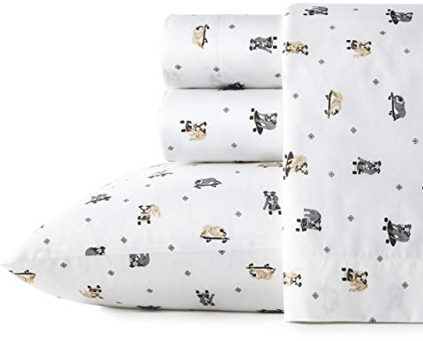 Poppy & Fritz Perkal-Kollektion | Bettwäsche-Set – 100% Baumwolle, knackig und kühl, leicht und feuchtigkeitsableitend, Skateboarding Bulldogs grau/beige/weiß, Twin XL