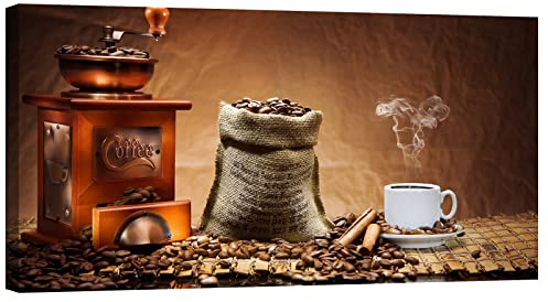 canvashop Quadri Moderni Caffè Cm 100X50 Stampa Su Tela Da Parete Quadro Casa Soggiorno Macinino Ristorante Bar Cucina Caffe Vintage