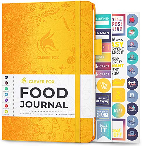 Clever Fox Lebensmittel Journal - Tägliches Ernährungstagebuch zur Verfolgung der Kalorien, Einhaltung einer gesunden Ernährung & Erreichen von Gewichtsverlustzielen - Bernsteingelb