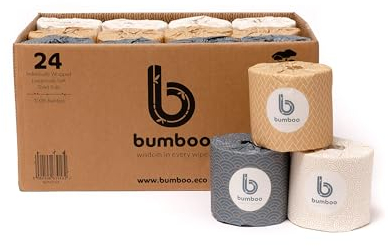 Bumboo Bamboo Toilet Roll 24 Pack | Wrapped Toilet Paper 3 ply, 300 Sheets | Eco Friendly Toilet Paper | Plastic-Free, Soft, Strong, Sustainable & Biodegradable Toilet Tissue