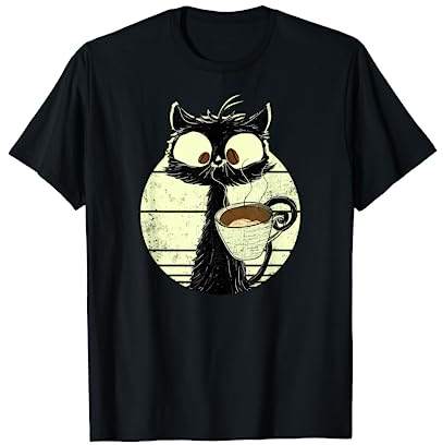 Kaffeekatze Süße Retro Vintage Katze Sonnenuntergang Katzen T-Shirt