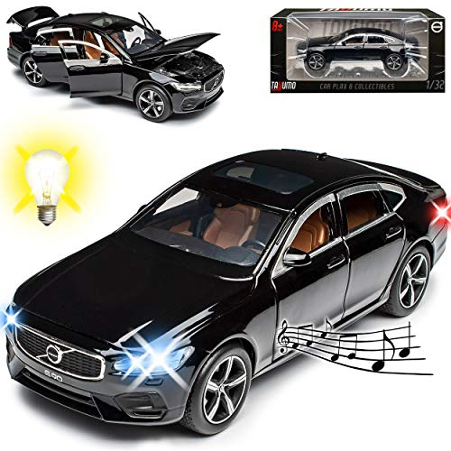 NEW Volvo S90 Limousine Onyx Schwarz Ab 2016 mit Licht und Sound 1/32 Tayumo Modell Auto mit oder ohne individiuellem Wunschkennzeichen