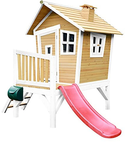 Robin Playhouse Brown/green - Red Slide Casetta di Legno con Scivolo Rosso