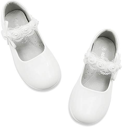 Apawwa Scarpe Eleganti per Ragazze con Scarpe Basse da Festa in Pelle AntiGraffio per Ragazze Mary Jane Bianche e Nere per attività Scolastiche di Matrimonio MC16 Color White Size 37