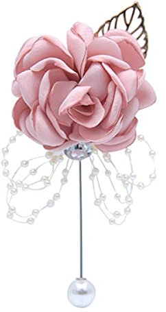 Dawwoti Broche De Fleur De Rose pour Femmes Pin Satin Flower Revers Pin Pearls Boutonnière Gold Feuille