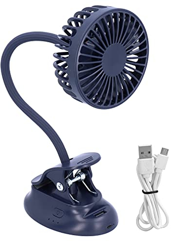 Ventilador USB portátil, ventilador de clip de ángulo ajustable pequeño y flexible Mini ventilador azul oscuro con abrazadera de mesa de doble propósito y suministro de aire para todo el hogar, para e